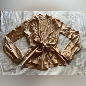 Jennifer Tattanelli Casini Gold Silk Tie Front Blouse 8 Chic Classic Evening